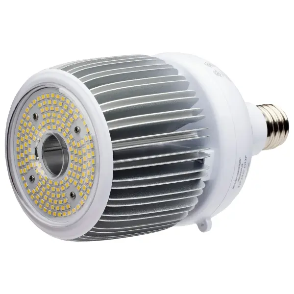 Satco's new high bay/low bay offers improved performance on every level and are now power selectable to cover a wider range of applications. Replaces 175 to 600 Watt HID technologies using 60 to 150 Watts of efficient, superior LED light. The redesigned compact shape expands fixture compatibility options, and advanced heat dissipation design featuring convection cooling means a cooler running, longer lasting lamp. Commercial venues everywhere have been relying on these fixtures for years such as warehouses, gymnasiums, health clubs, factories and arenas - everywhere superior light output is critical and reducing maintenance is important. - alternate view