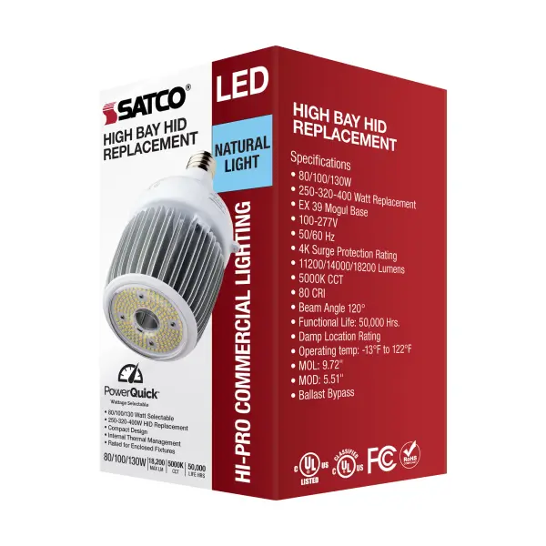 80/100/130 Wattage Selectable - LED - Hi-Bay - Type B - Ballast Bypass - Mogul Extended - 5000K - 100V-277V - 250W-400W Metal Halide Replacement - Image 12