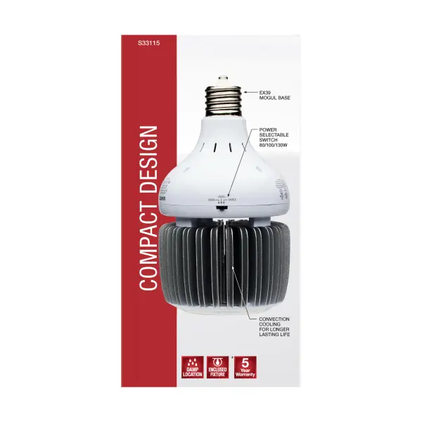 80/100/130 Wattage Selectable - LED - Hi-Bay - Type B - Ballast Bypass - Mogul Extended - 5000K - 100V-277V - 250W-400W Metal Halide Replacement - Image 9