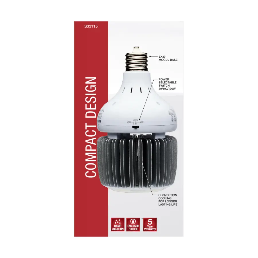 80/100/130 Wattage Selectable - LED - Hi-Bay - Type B - Ballast Bypass - Mogul Extended - 5000K - 100V-277V - 250W-400W Metal Halide Replacement - Image 9