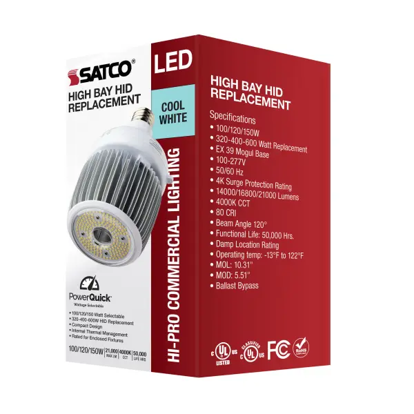 100/120/150 Wattage Selectable - LED - Hi-Bay - Type B - Ballast Bypass - Mogul Extended - 4000K - 100V-277V - 400W-600W Metal Halide Replacement - Image 12