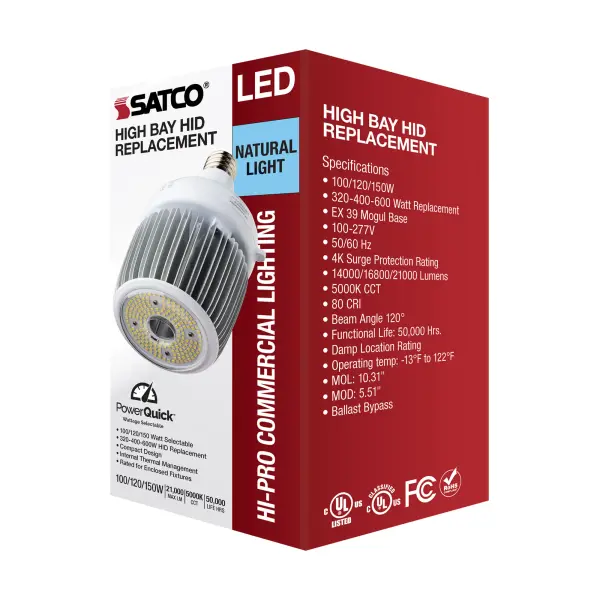 100/120/150 Wattage Selectable - LED - Hi-Bay - Type B - Ballast Bypass - Mogul Extended - 5000K - 100V-277V - 400W-600W Metal Halide Replacement - Image 12