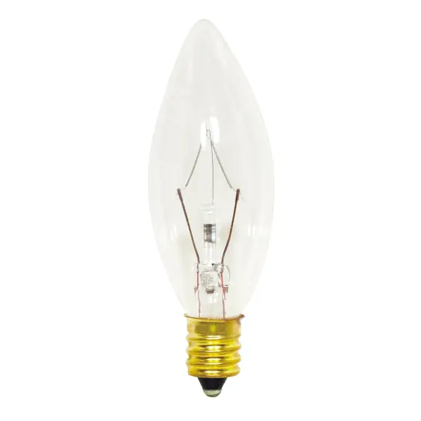 25 Watt B8 Incandescent - Clear - 1500 Average rated hours - 212 Lumens - Candelabra base - 130 Volt