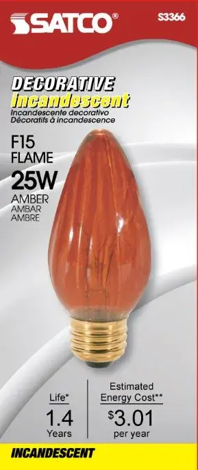 25 Watt F15 Incandescent - Amber - 1500 Average rated hours - Medium base - 120 Volt - alternate view