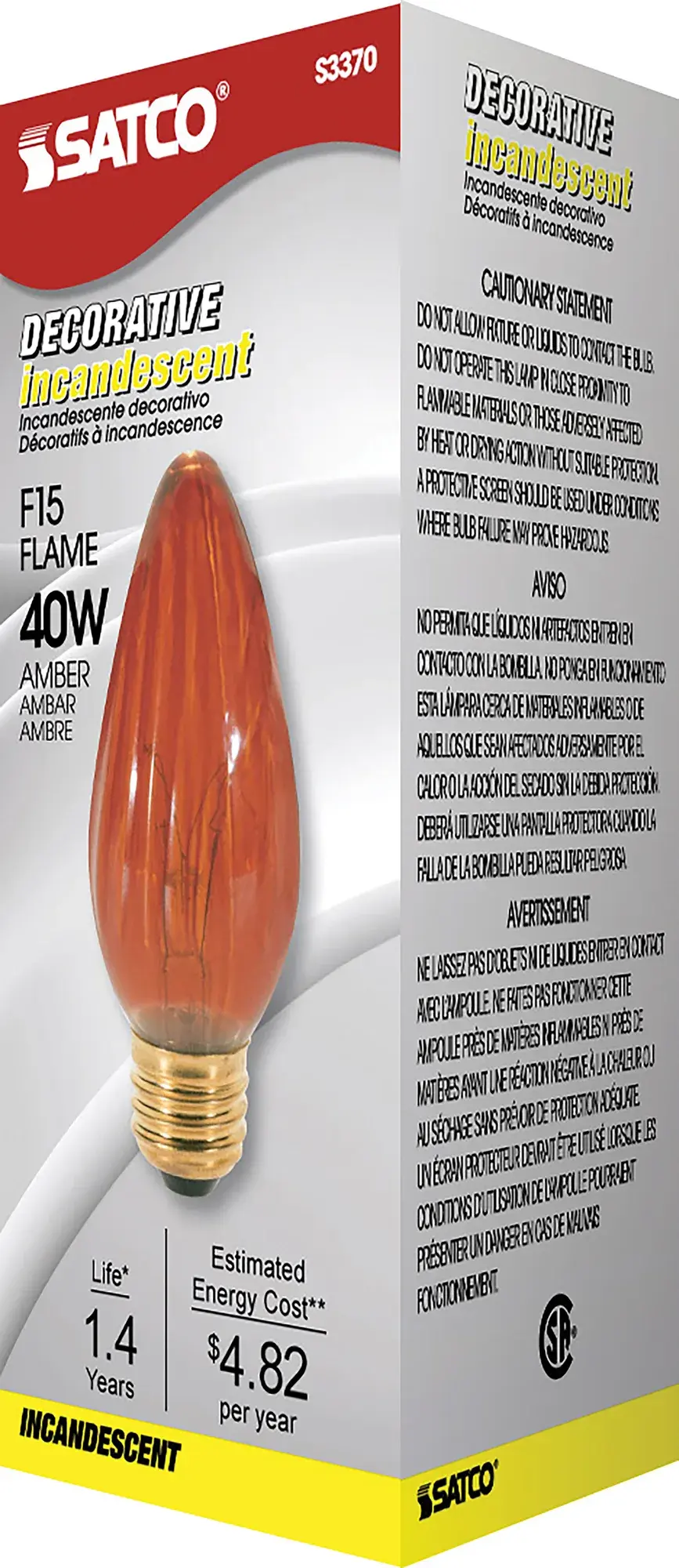 40 Watt F15 Incandescent - Amber - 1500 Average rated hours - Medium base - 120 Volt - Image 5