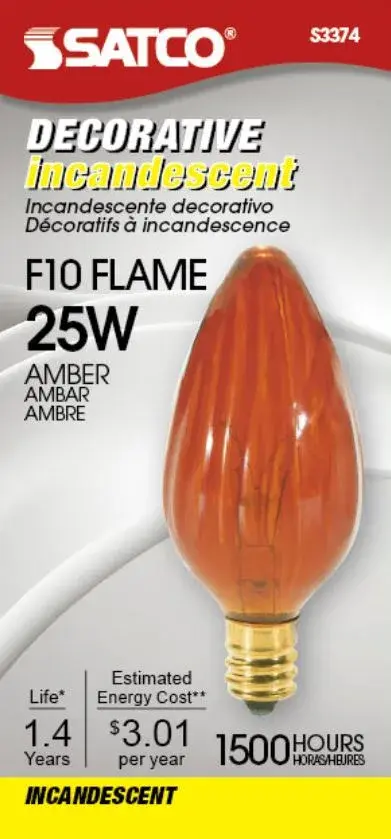 25 Watt F10 Incandescent - Amber - 1500 Average rated hours - Candelabra base - 120 Volt - alternate view