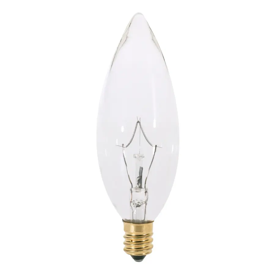 25 Watt B10 Incandescent - Clear - 1000 Average rated hours - 200 Lumens - European base - 220 Volt