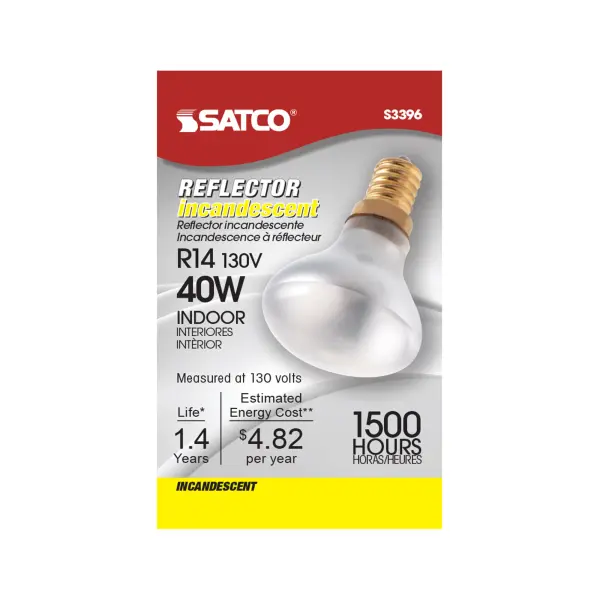 40 Watt R14 Incandescent - Frost - 1500 Average rated hours - 280 Lumens - European base - 130 Volt - alternate view