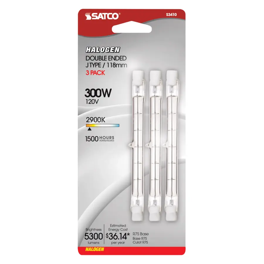 300 Watt - Halogen - T3 - Clear - 1500 Average rated hours - 5300 Lumens - Double Ended base - 120 Volt - 3-Card - Image 2