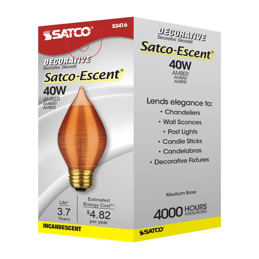40 Watt C15 Incandescent - Spun Amber - 4000 Average rated hours - Medium base - 120 Volt - Image 8