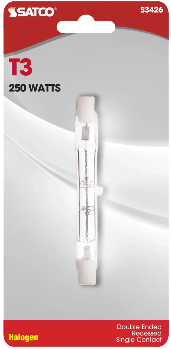 250 Watt - Halogen - T3 - Clear - 1500 Average rated hours - 4500 Lumens - Double Ended base - 78mm - 120 Volt - alternate view