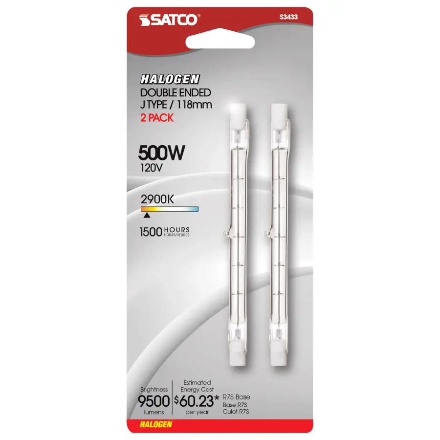 500 Watt - Halogen - T3 - Clear - 1500 Average rated hours - 9500 Lumens - Double Ended base - 120 Volt - 2-Card - Image 2