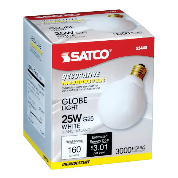 25 Watt G25 Incandescent - Gloss White - 3000 Average rated hours - 160 Lumens - Medium base - 120 Volt - Image 3