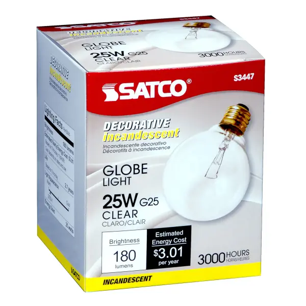 25 Watt G25 Incandescent - Clear - 3000 Average rated hours - 180 Lumens - Medium base - 120 Volt - Image 3