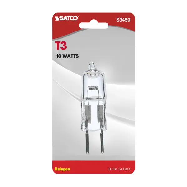 10 Watt - Halogen - T3 - Clear - 2000 Average rated hours - 120 Lumens - Bi Pin G4 base - 12 Volt - Carded - alternate view