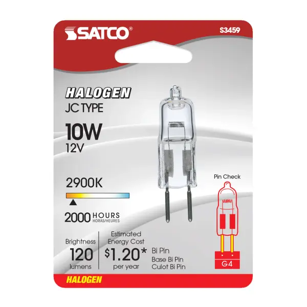 10 Watt - Halogen - T3 - Clear - 2000 Average rated hours - 120 Lumens - Bi Pin G4 base - 12 Volt - Carded - Image 3