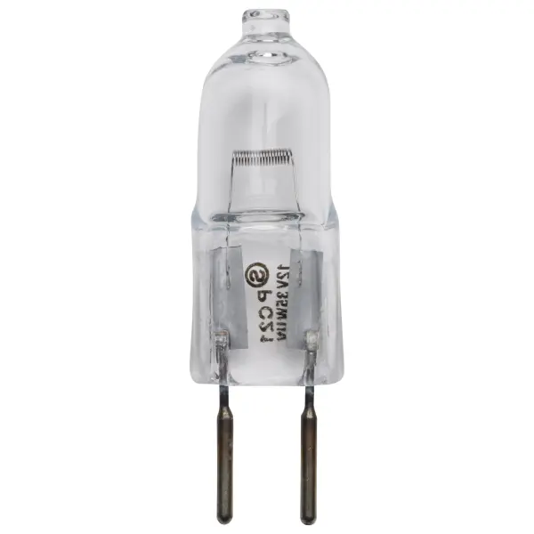 35 Watt - Halogen - T4 - Clear - 2000 Average rated hours - 595 Lumens - Bi Pin GY6.35 base - 12 Volt - Carded