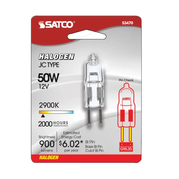 50 Watt - Halogen - T4 - Clear - 2000 Average rated hours - 900 Lumens - Bi Pin GY6.35 base - 12 Volt - Carded - alternate view