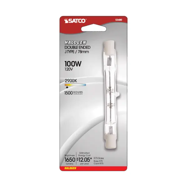 100 Watt - Halogen - T3 - Clear - 1500 Average rated hours - 1650 Lumens - Double Ended base - 78mm - 120 Volt - Carded - alternate view