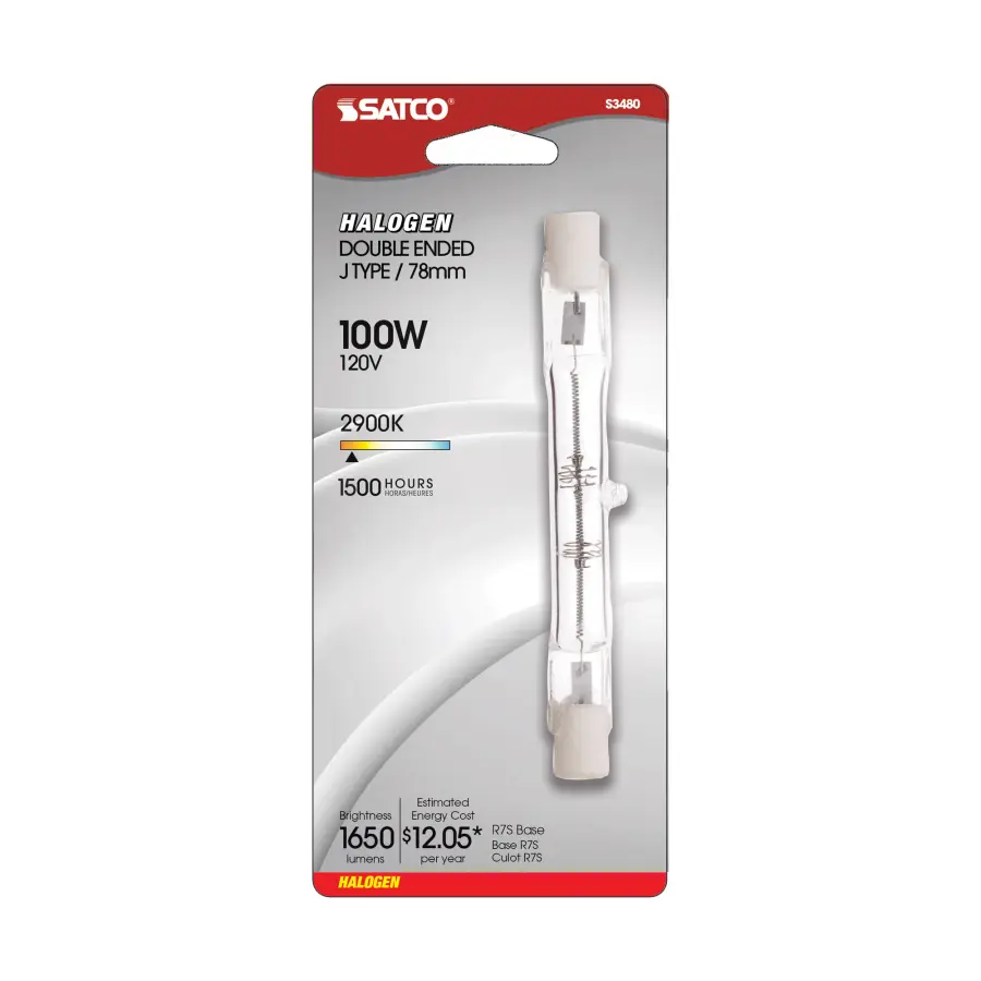100 Watt - Halogen - T3 - Clear - 1500 Average rated hours - 1650 Lumens - Double Ended base - 78mm - 120 Volt - Carded - Image 2