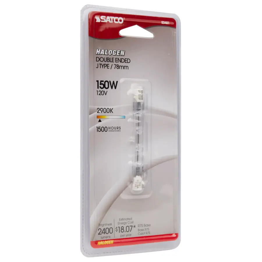 150 Watt - Halogen - T3 - Clear - 1500 Average rated hours - 2400 Lumens - Double Ended base - 78mm - 120 Volt - Carded - Image 4
