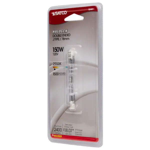 150 Watt - Halogen - T3 - Clear - 1500 Average rated hours - 2400 Lumens - Double Ended base - 78mm - 120 Volt - Carded - Image 5