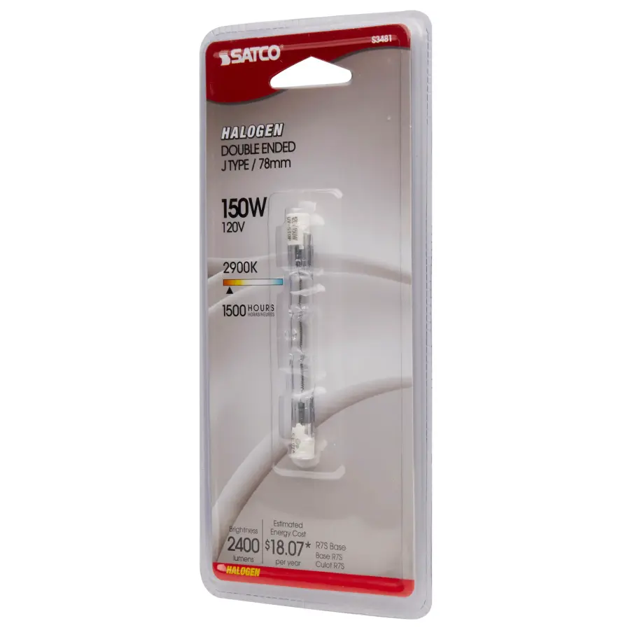 150 Watt - Halogen - T3 - Clear - 1500 Average rated hours - 2400 Lumens - Double Ended base - 78mm - 120 Volt - Carded - Image 5