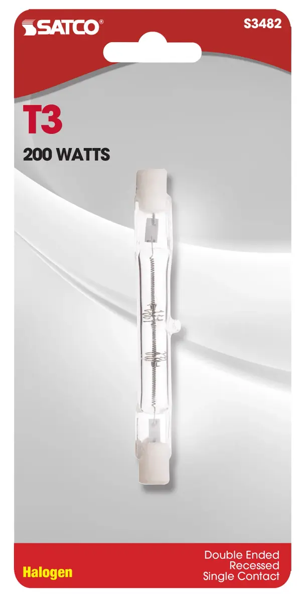 200 Watt - Halogen - T3 - Clear - 1500 Average rated hours - 3400 Lumens - Double Ended base - 78mm - 120 Volt - Carded - alternate view