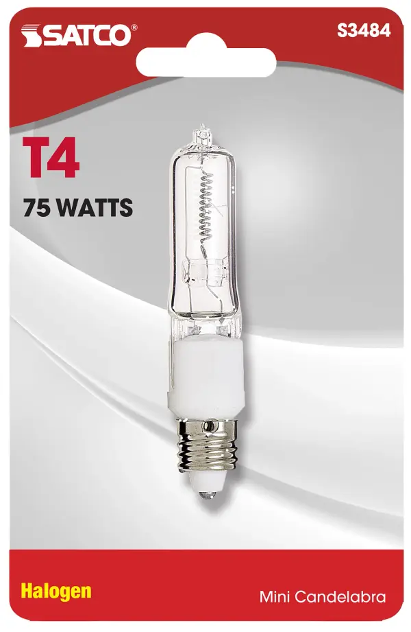 75 Watt - Halogen - T4 - Clear - 2000 Average rated hours - 1250 Lumens - Mini Candelabra base - 120 Volt - Carded - alternate view