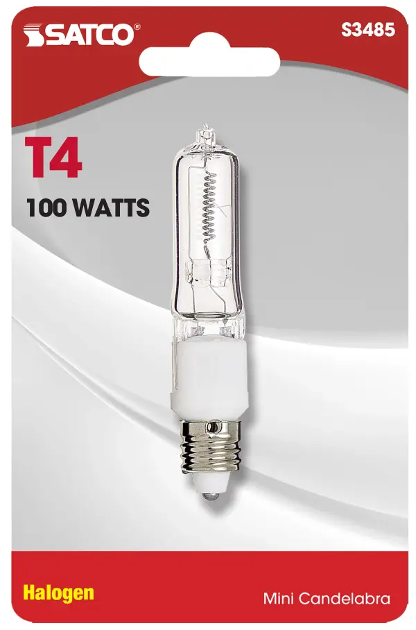100 Watt - Halogen - T4 - Clear - 2000 Average rated hours - 1700 Lumens - Mini Candelabra base - 120 Volt - Carded - alternate view