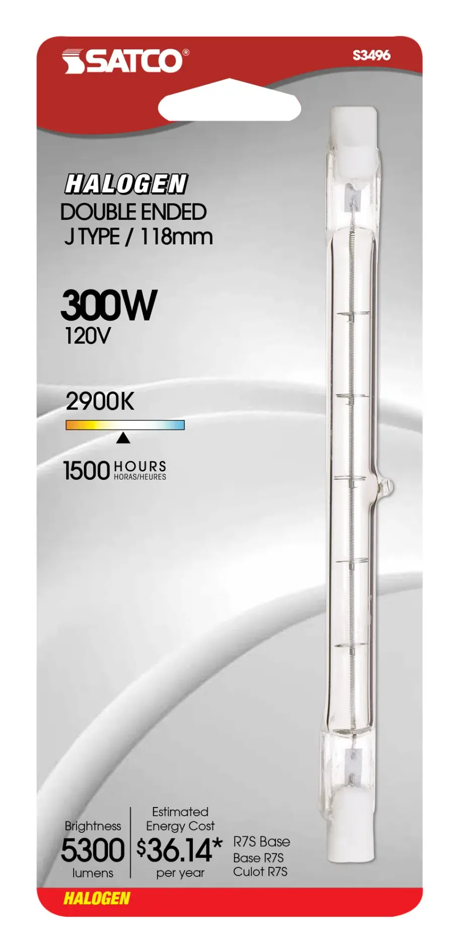 300 Watt - Halogen - T3 - Clear - 1500 Average rated hours - 5300 Lumens - Double Ended base - 120 Volt - Carded - Image 2