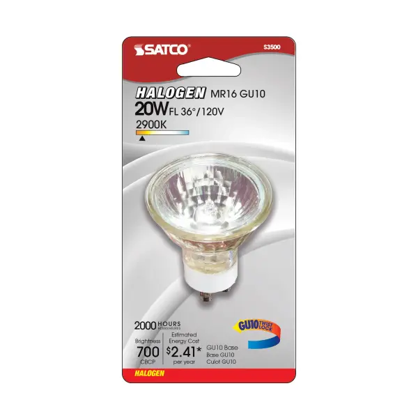 20 Watt - Halogen - MR16 - 2000 Average rated hours - 120 Lumens - GU10 base - 120 Volt - Carded - alternate view