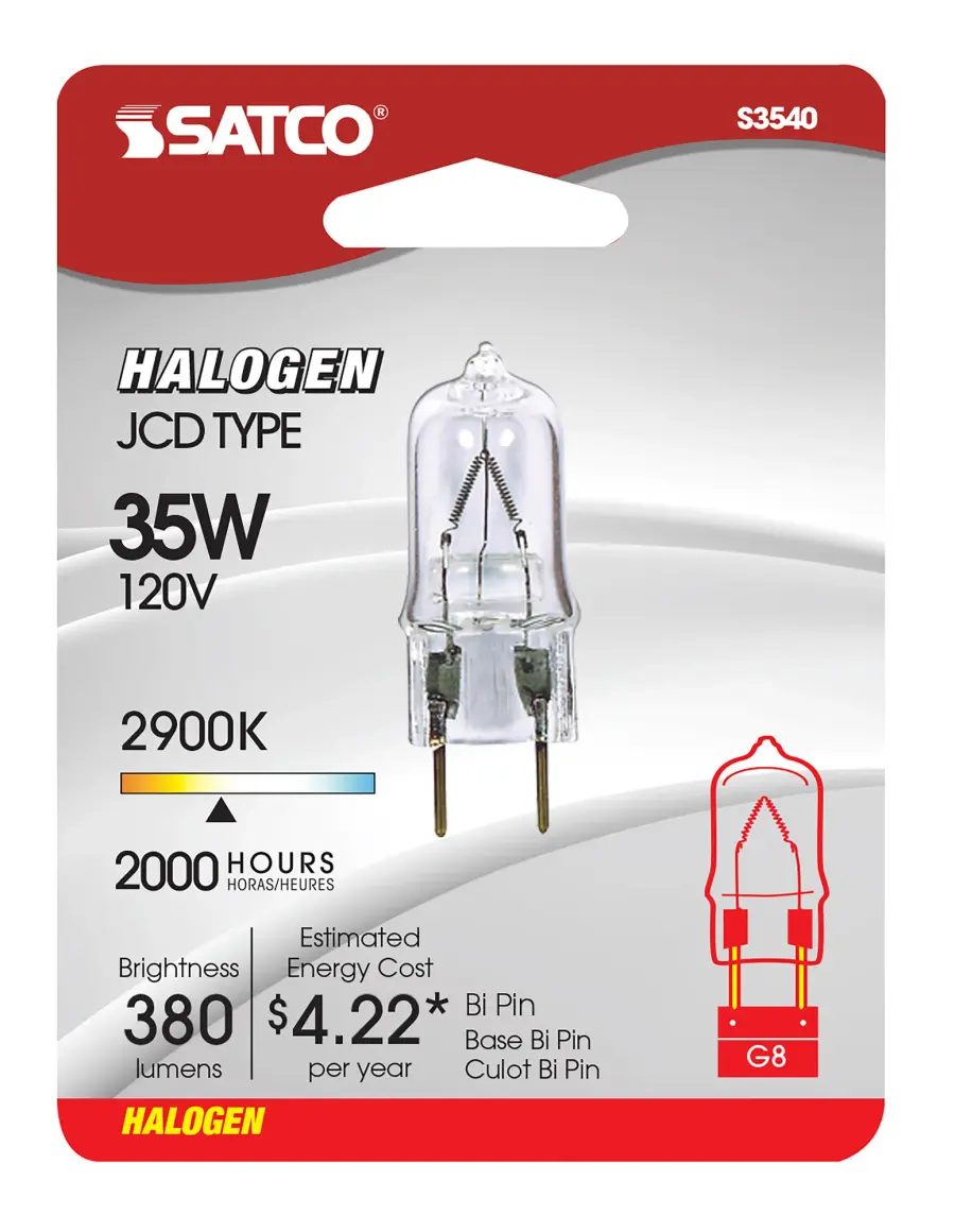 35 Watt - Halogen - T4 - Clear - 2000 Average rated hours - 380 Lumens - Bi Pin G8 base - 120 Volt - Carded - Image 2