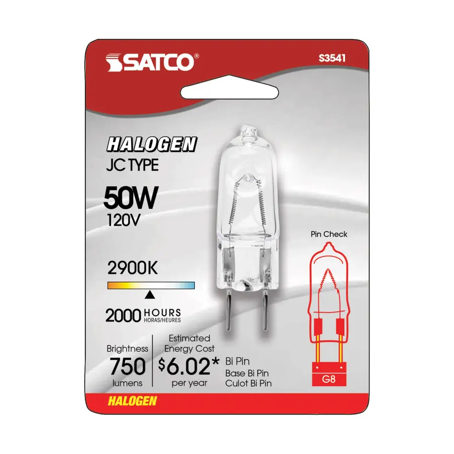 50 Watt - Halogen - T4 - Clear - 2000 Average rated hours - 750 Lumens - Bi Pin G8 base - 120 Volt - Carded - Image 2