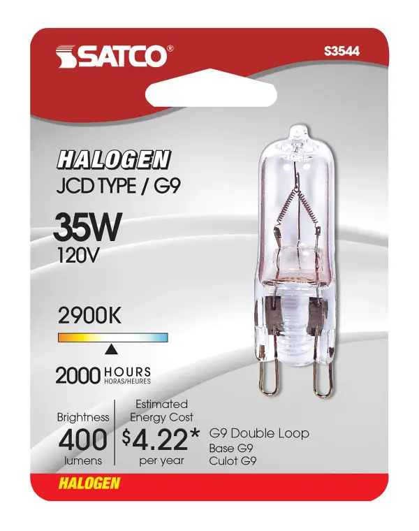 35 Watt - Halogen - T4 - Clear - 2000 Average rated hours - 400 Lumens - Double Loop base - 120 Volt - Carded - alternate view