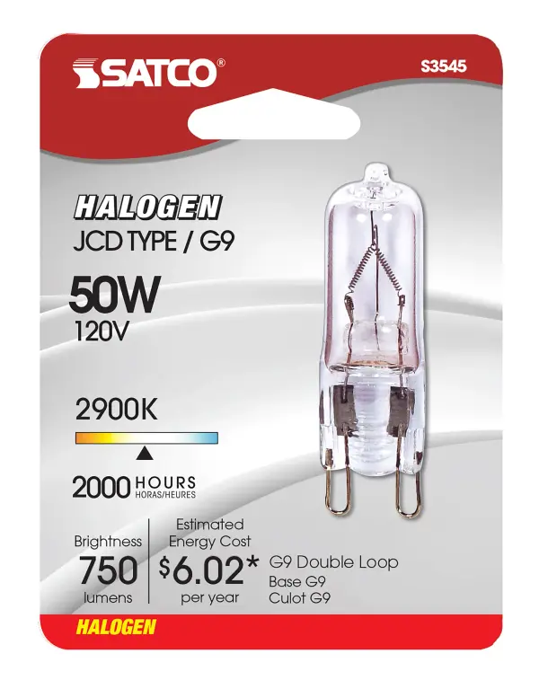 50 Watt - Halogen - T4 - Clear - 2000 Average rated hours - 750 Lumens - Double Loop base - 120 Volt - Carded - alternate view