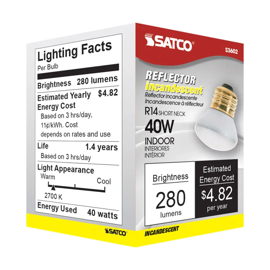 40 Watt R14 Stubby Incandescent - Clear - 1500 Average rated hours - 280 Lumens - Medium base - 120 Volt - Image 7