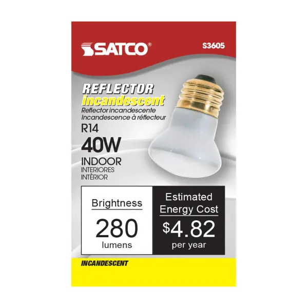 40 Watt R14 Incandescent - Clear - 1500 Average rated hours - 280 Lumens - Medium base - 120 Volt - Image 2