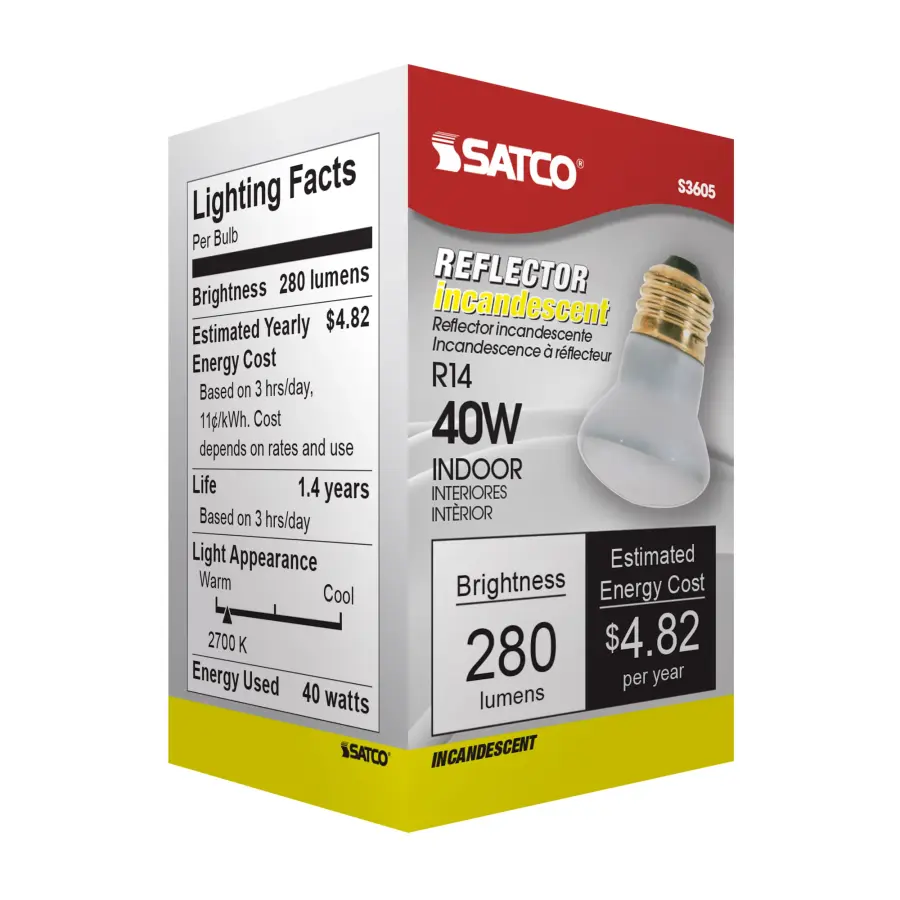 40 Watt R14 Incandescent - Clear - 1500 Average rated hours - 280 Lumens - Medium base - 120 Volt - Image 7