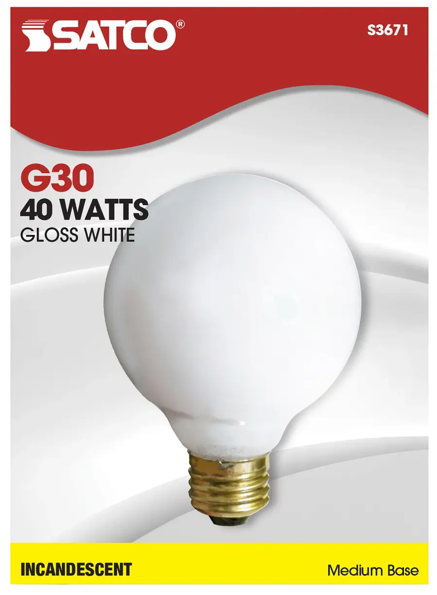40 Watt G30 Incandescent - Gloss White - 2500 Average rated hours - 300 Lumens - Medium base - 120 Volt - Image 2