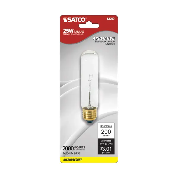25 Watt T10 Incandescent - Clear - 2000 Average rated hours - 200 Lumens - Medium base - 120 Volt - Carded - Image 2