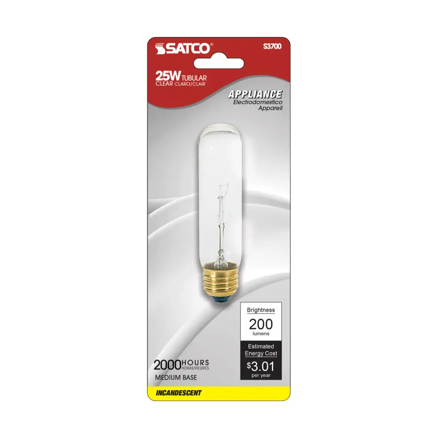 25 Watt T10 Incandescent - Clear - 2000 Average rated hours - 200 Lumens - Medium base - 120 Volt - Carded - Image 2