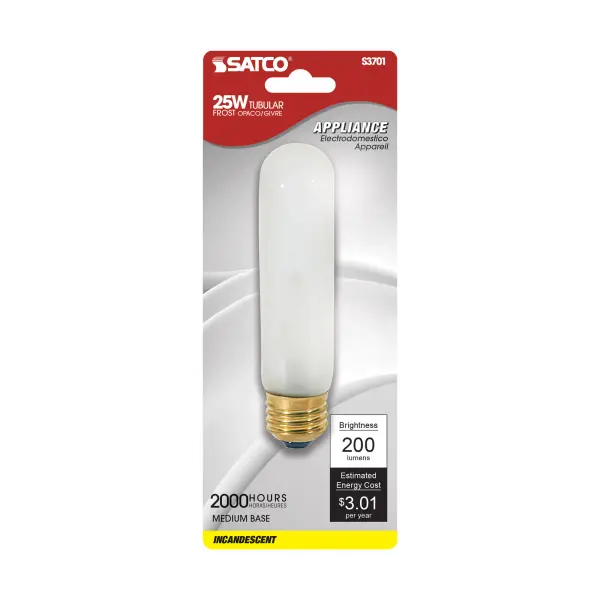 25 Watt T10 Incandescent - Frost - 2000 Average rated hours - 200 Lumens - Medium base - 120 Volt - Carded - Image 2