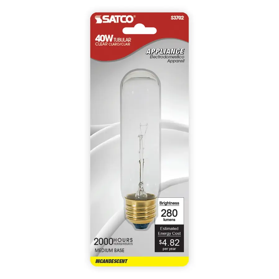 40 Watt T10 Incandescent - Clear - 2000 Average rated hours - 280 Lumens - Medium base - 120 Volt - Carded - Image 2