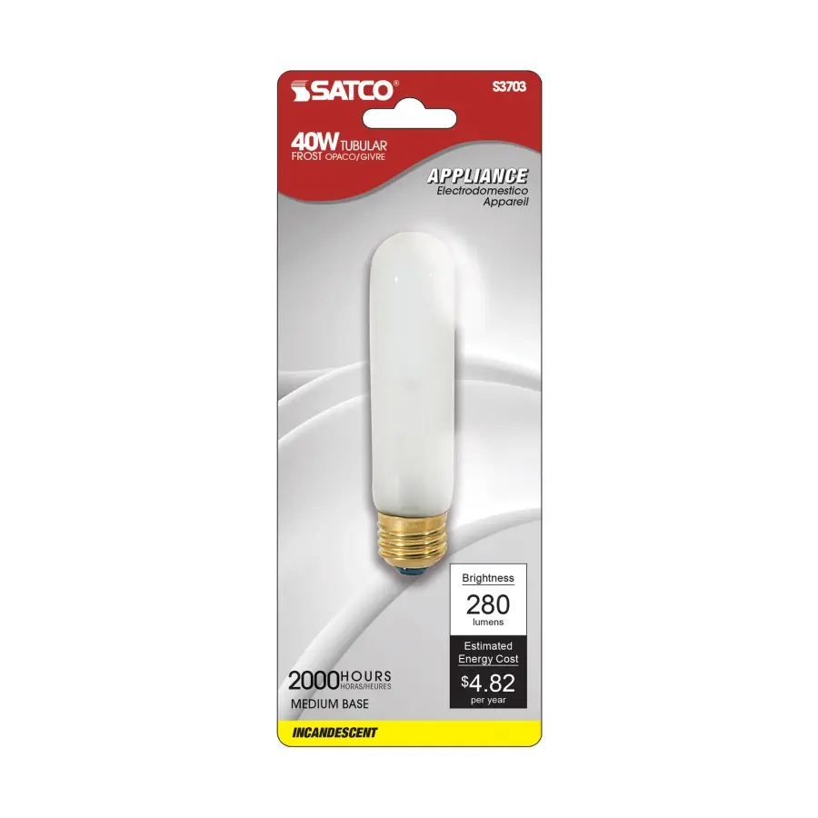 40 Watt T10 Incandescent - Frost - 2000 Average rated hours - 280 Lumens - Medium base - 120 Volt - Carded - Image 2