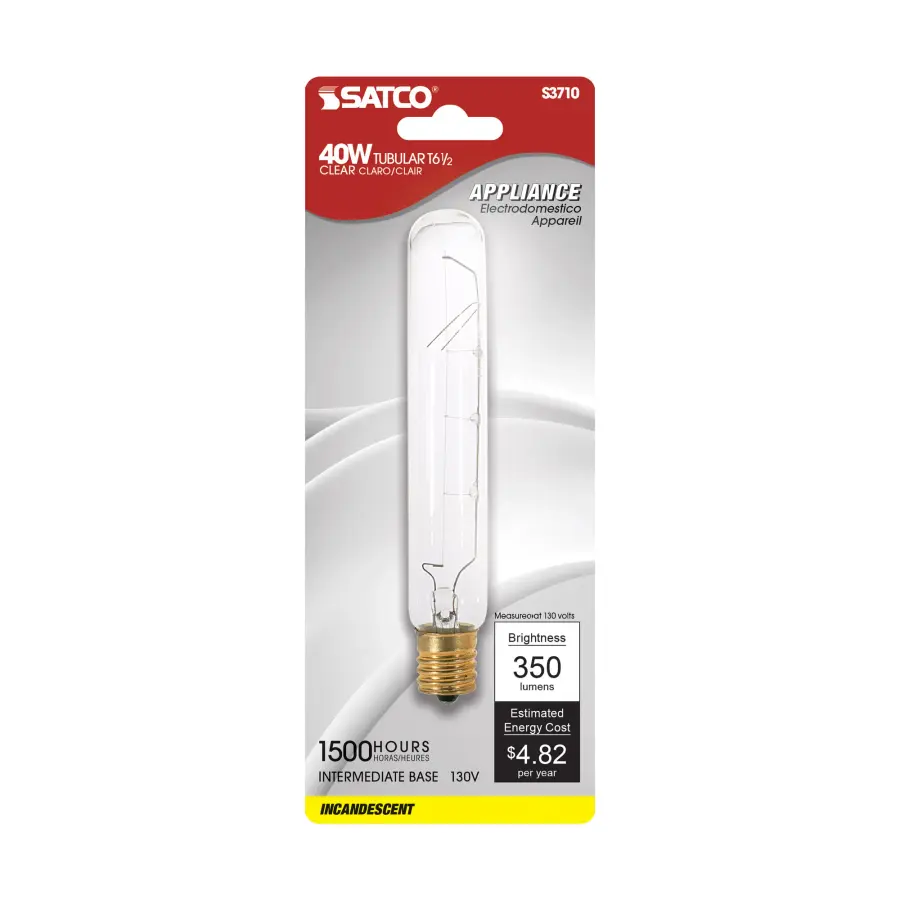 40 Watt T6 1/2 Incandescent - Clear - 1500 Average rated hours - 350 Lumens - Intermediate base - 130 Volt - Carded - Image 2