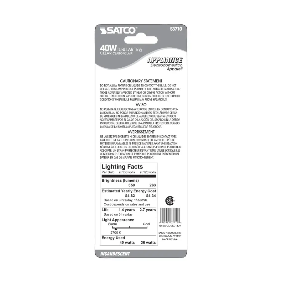 40 Watt T6 1/2 Incandescent - Clear - 1500 Average rated hours - 350 Lumens - Intermediate base - 130 Volt - Carded - Image 3