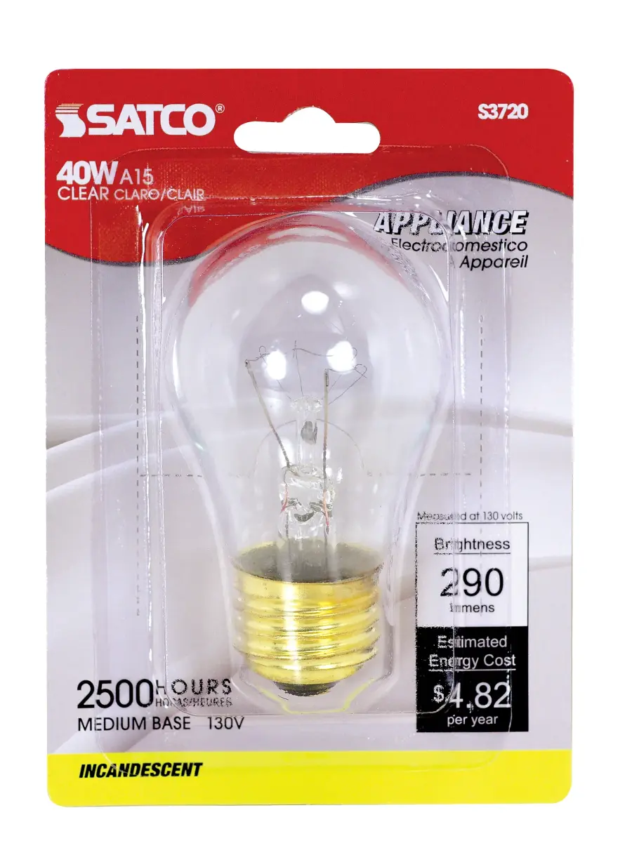 40 Watt A15 Incandescent - Clear - Appliance Lamp - 2500 Average rated hours - 300/225 Lumens - Medium base - 130/120 Volt - Carded - Image 2