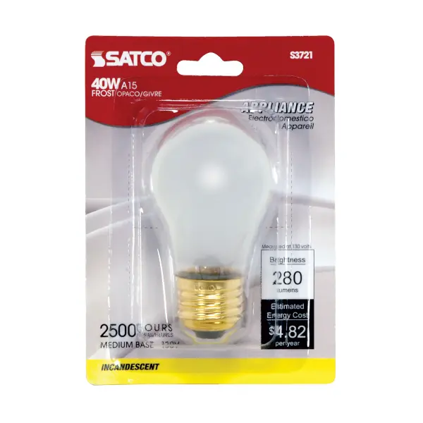 40 Watt A15 Incandescent - Frost - Appliance Lamp - 2500 Average rated hours - 290/217 Lumens - Medium base - 130/120 Volt - Carded - Image 2