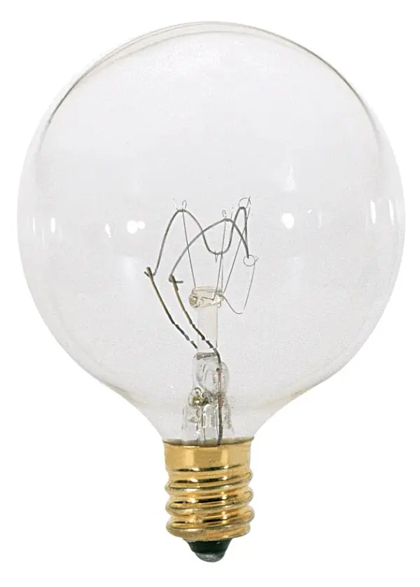 15 Watt G16 1/2 Incandescent - Clear - 1500 Average rated hours - 114 Lumens - Candelabra base - 120 Volt - 2-Card